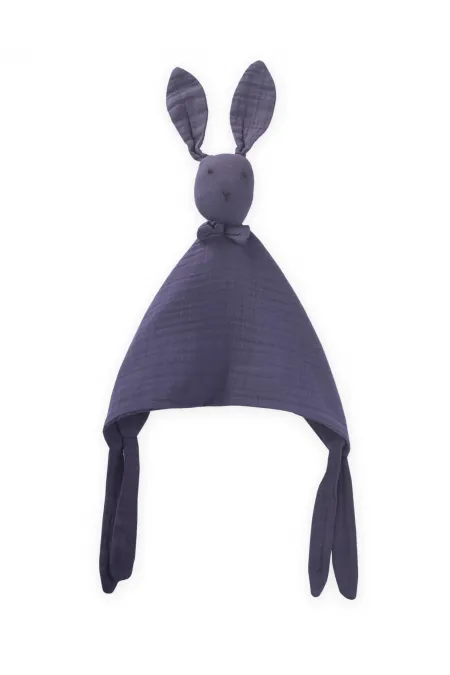 Doudou lapin en mousseline (lavé) 40 x 40 cm bleu marine