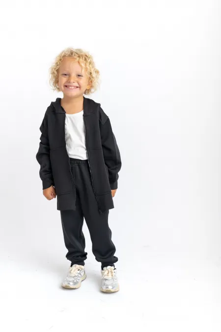 Zippered Kangaroo Pocket Set for 2-7 Years Old Black