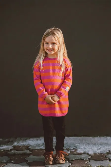 Striped Knitted Tunic, Ages 4-12, Orange/Fuchsia