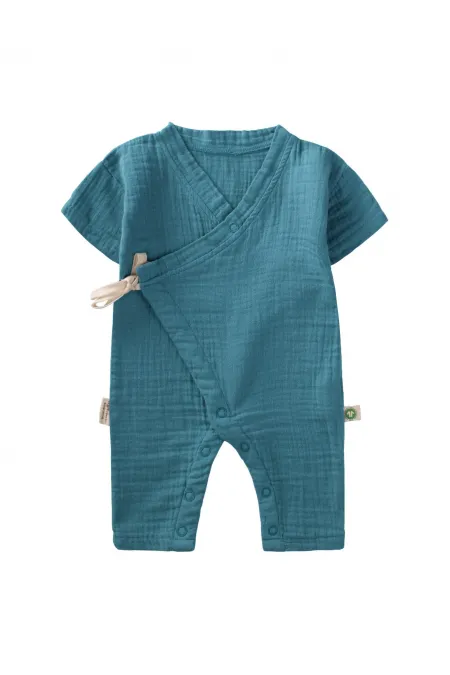 Organic Kruvaze Müslin Tulum 0-9 Ay Turkuaz