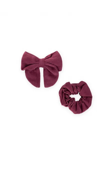 Pince à cheveux bordeaux avec ruban et élastique