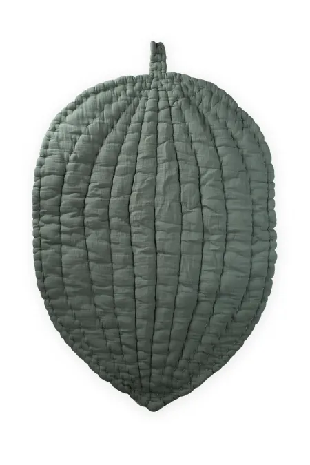 Tapis d'éveil bébé en mousseline à motif feuilles (lavé) kaki