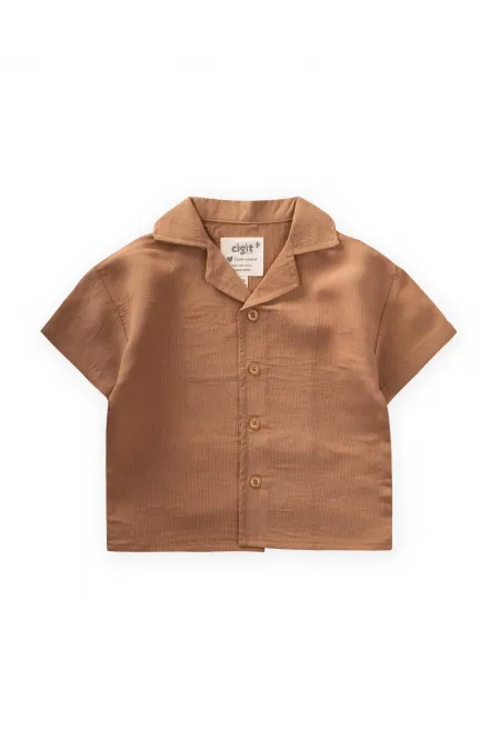 Chemise hawaïenne rayée en modal, couleur camel, 1-8 ans