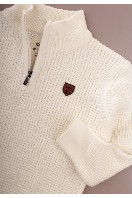 Pull Selanik Knitwear à fermeture éclair, 2-11 ans, écru