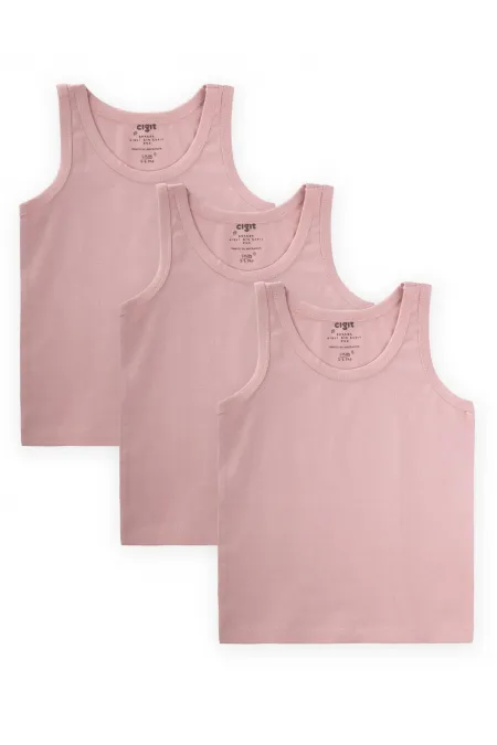 Üçlü Geniş Askılı Atlet 2-9 Yaş Koyu Pudra