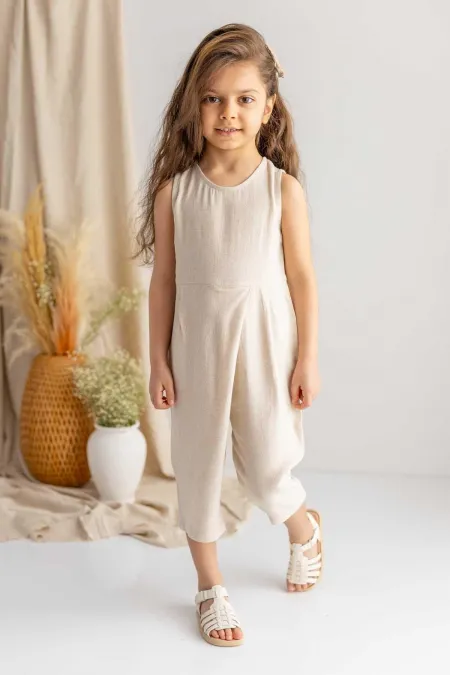 Salopette plissée en lin Sarh, 2-6 ans, couleur naturelle