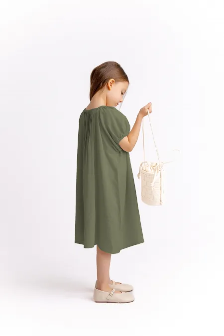 Robe en lin côtelé kaki vert pour enfants de 2 à 7 ans