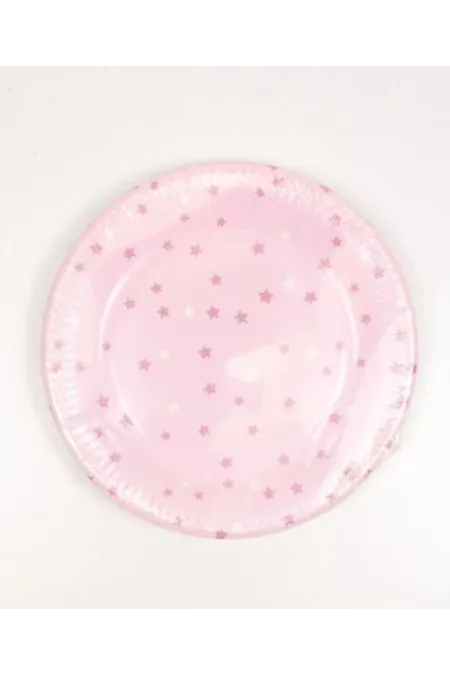 Assiette en carton de 8 pièces avec étoiles roses