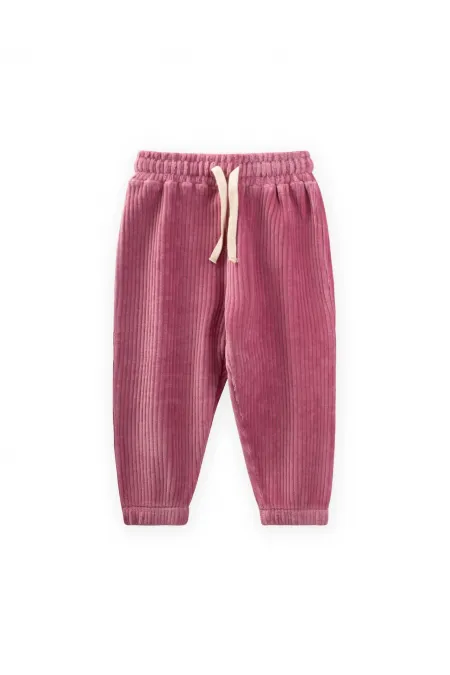 Fitilli Kadife Jogger Pantolon 1-10 Yaş Fuşya