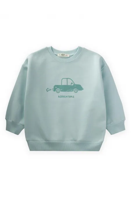 Araba Baskılı Sweatshirt 1-6 Yaş Su Yeşili