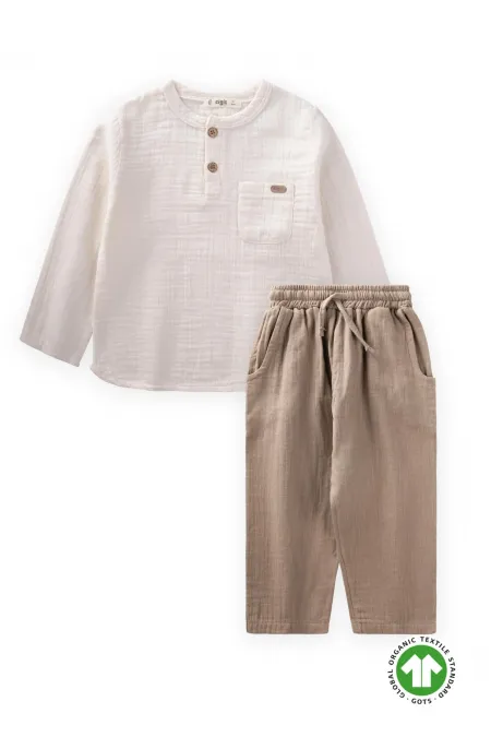 Ensemble bohème bio avec chemise, saisonnier, 8-12 ans, naturel
