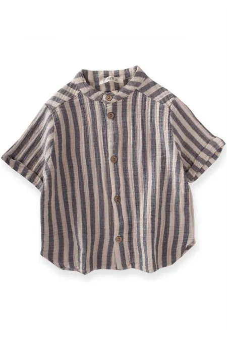 Chemise en mousseline rayée bleu marine, 2-10 ans