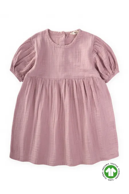 Robe en mousseline biologique à manches bouffantes, 2-10 ans, lilas
