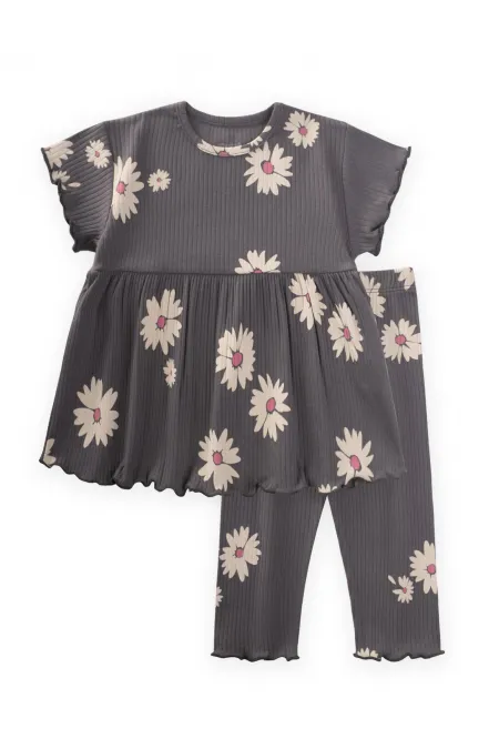 Ensemble tunique en velours côtelé à motifs gris pour enfants de 1 à 8 ans