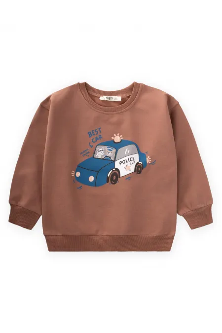 Police Baskılı Sweatshirt 1-7 Yaş Açık Kahve