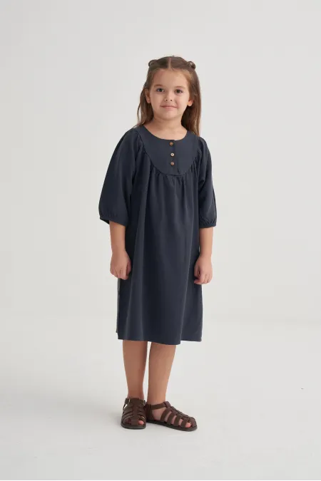 Tencel Robalı Elbise 2-7 Yaş Lacivert