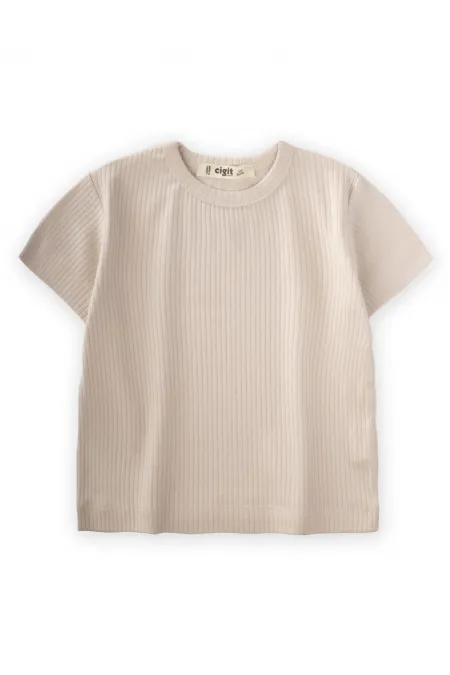 Basic Fitilli T-Shırt 1-5 Yaş Açık Bej