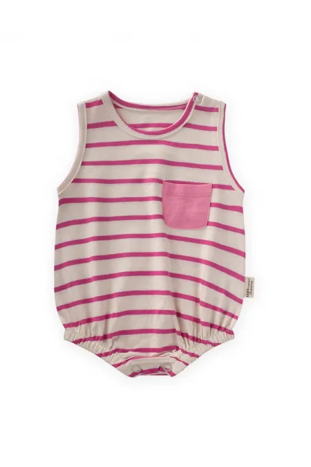 Çizgili Cepli Zıbın 0-3 Yaş Fusya