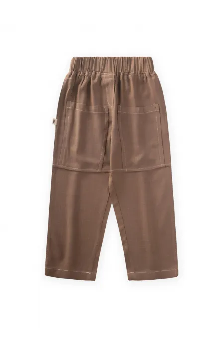 Kontrast Dikişli Keten Pantolon 2-7 Yaş Caramel