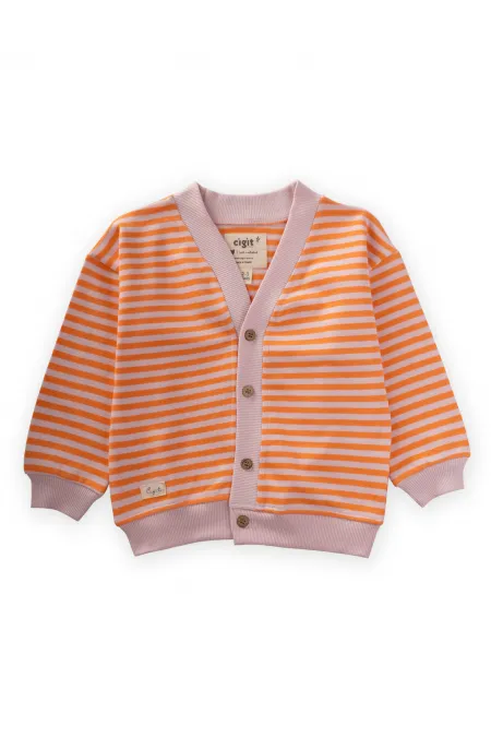 Gilet rayé en maille, couleur pêche poudrée, 0-4 ans