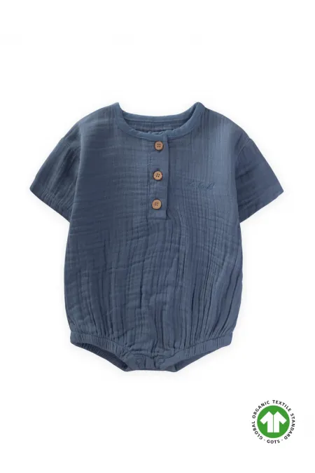 Organik Müslin Zıbın 0-3 Yaş İndigo Mavi