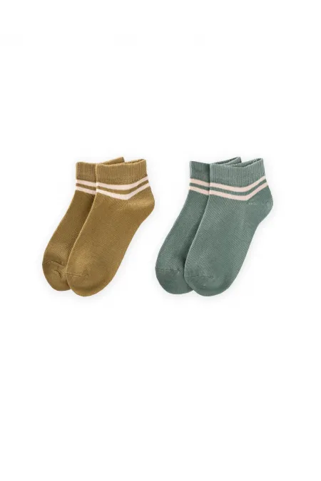 Two-Pack Striped Ankle Socks, Ages 5-12, Light Green - Khaki Green