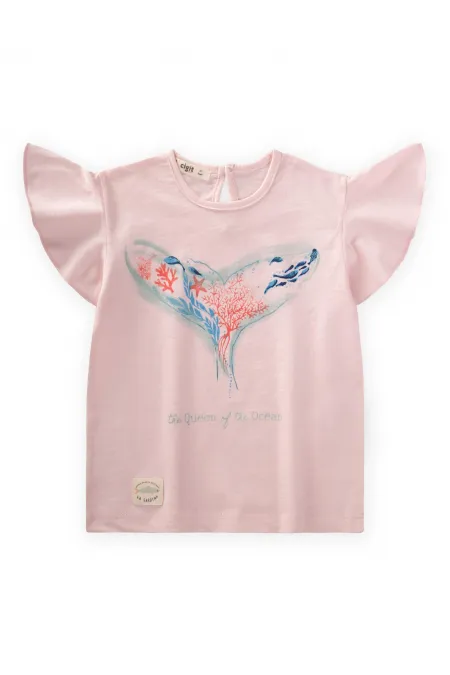 Okyanus Temalı T-Shırt 2-8 Yaş Pudra Pembe