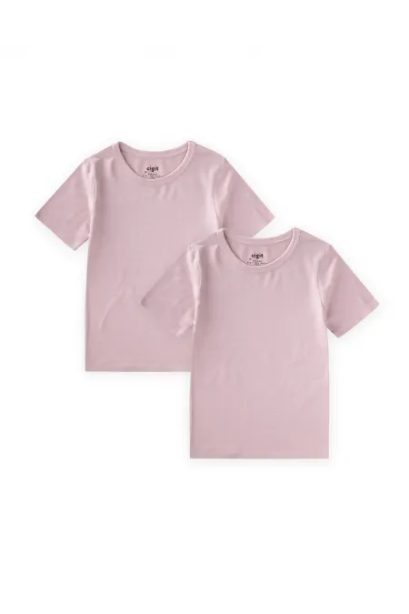 Two-Piece Short-Sleeved Tank Top, Ages 2-9, Powder Pink
