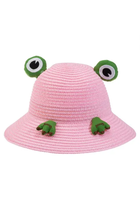 Chapeau de paille à yeux de grenouille rose pour enfant de 1 à 3 ans