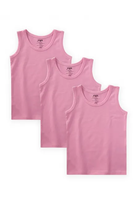 Üçlü Geniş Askılı  Kız Atlet 2-9 Yaş Şeker Pembe