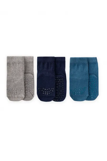Triple Crawling and Non-Slip Socks for 1-4 Years - Navy Blue, Indigo, Grey