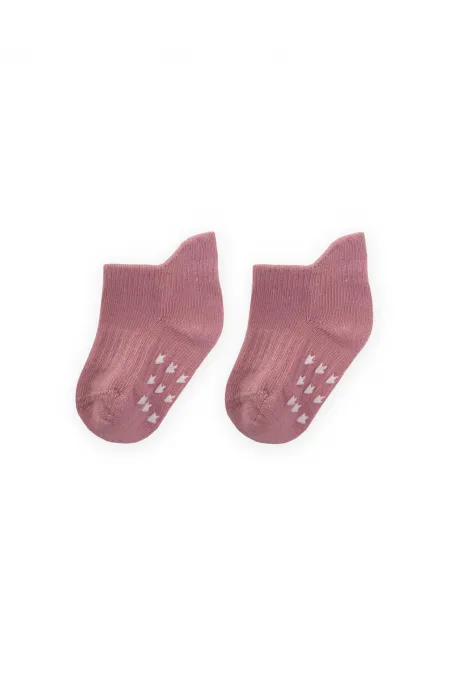 ABS Baskılı Bebe Patik Çorabı 0-4 Yaş Gül Kurusu