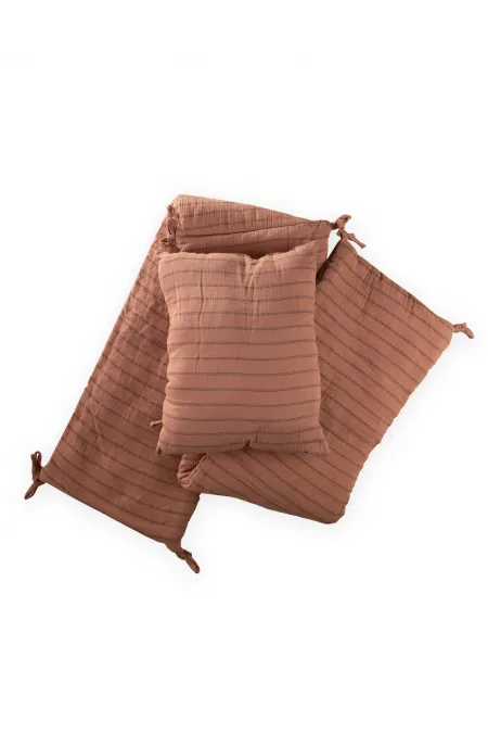 Müslin Bebek Yatak Koruma Yastık Seti (Yıkanmıştır) 32X180 cm +/- 2 cm A Kahve Çizgili