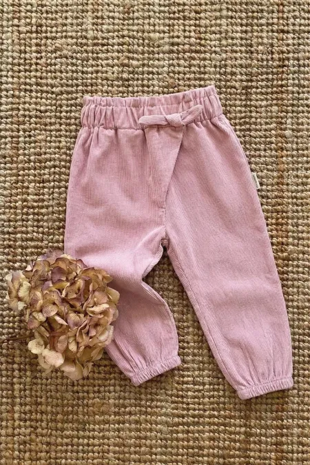 Pantalon harem bébé en velours lilas 0-3 ans