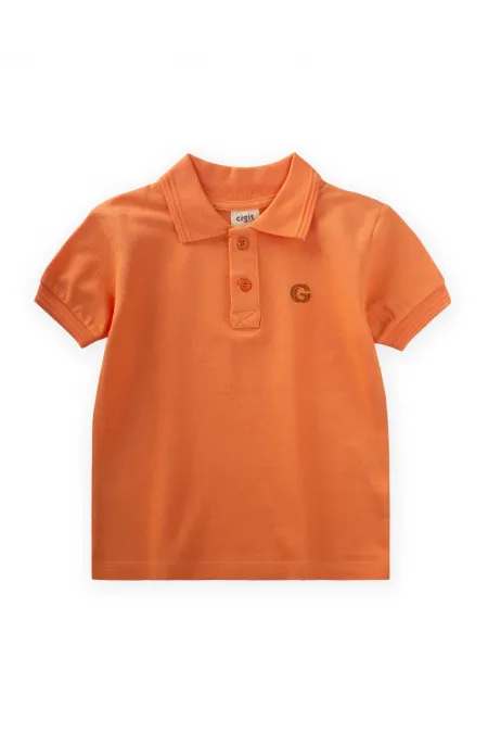 T-shirt à col polo en relief orange 2-10 ans