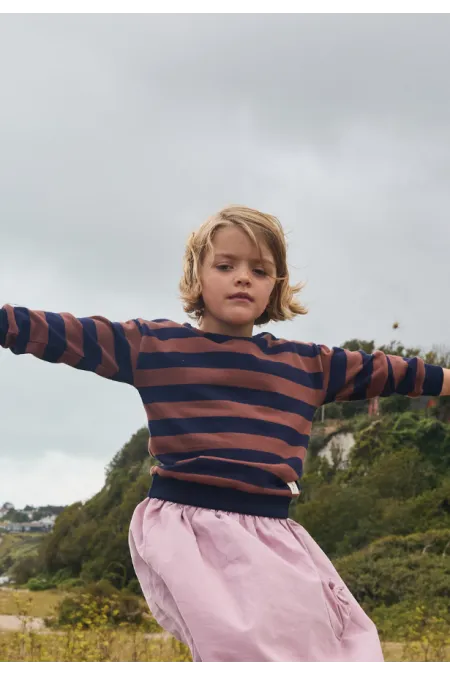 Çizgili Triko Sweatshırt 2-12 Yaş Lacivert Kahve