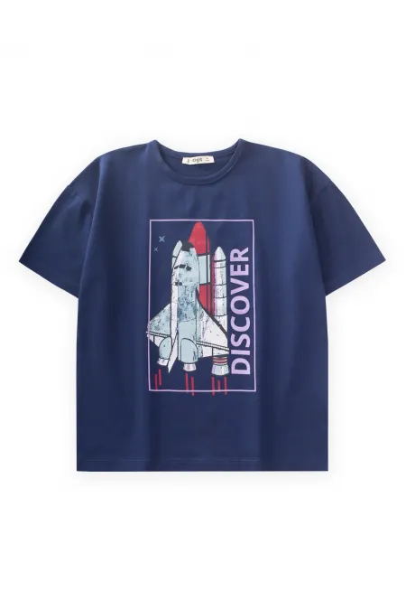 Découvrez le t-shirt imprimé bleu marine pour enfants de 8 à 12 ans.