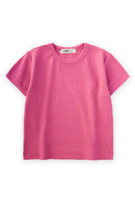 Basic Ribbed T-Shirt 1-5 Years Old Fuchsia
