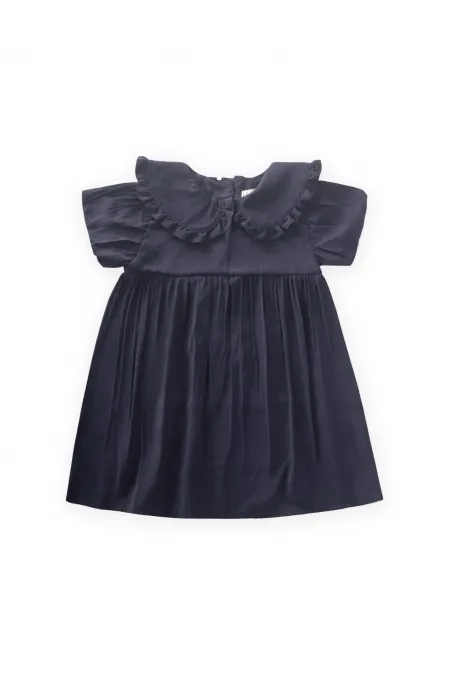 Robe en modal à col pour enfants de 2 à 10 ans, bleu marine