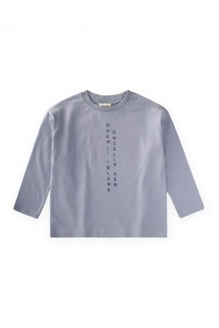 Sloganlı Uzun Kollu T-Shirt 2-10 Yaş Pastel Mavi