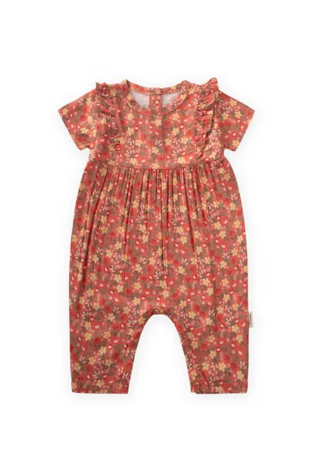 Çiçek Desenli Viskon Tulum 0-3 Yaş Yavruağzı