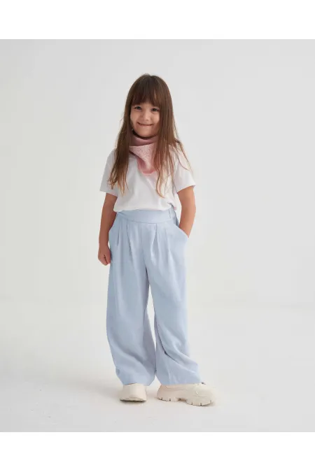 Pileli Bol Pantolon 2-7 Yaş Mavi