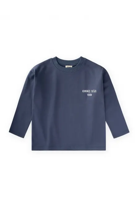 T-shirt à manches longues avec slogan, 2-10 ans, bleu indigo