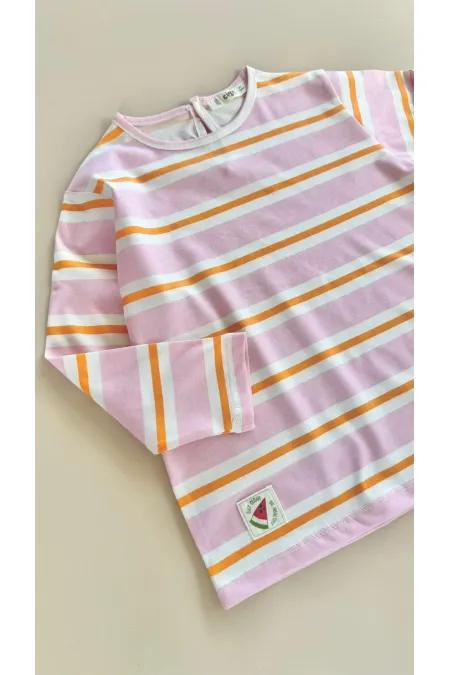 Striped Long Sleeve T-Shirt 2-8 Years Old Powder Orange Striped