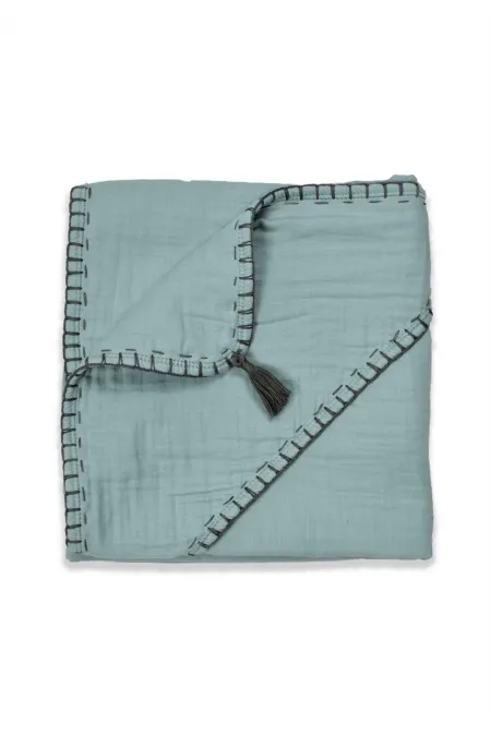 Serviette triangulaire en mousseline double épaisseur faite main (lavée) 75 x 75 cm Vert menthe