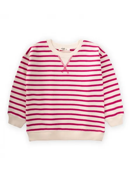 Striped Cardigan Detailed Seasonal Sweater 2-12 Years Fuchsia