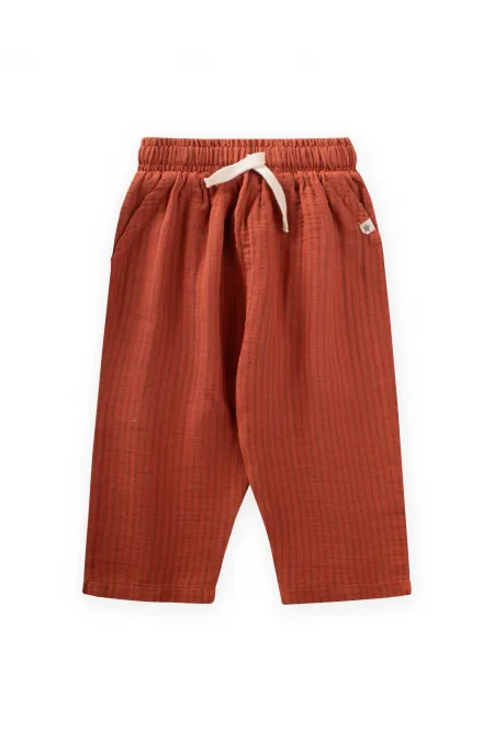 Muslin Trousers 1-10 Years Old Rust Pinstripe Muslin Trousers 1-10 Years Old Rust Pinstripe