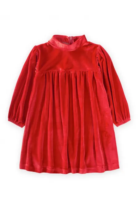 Parlak Kadife Elbise 2-8 Yaş Kırmızı