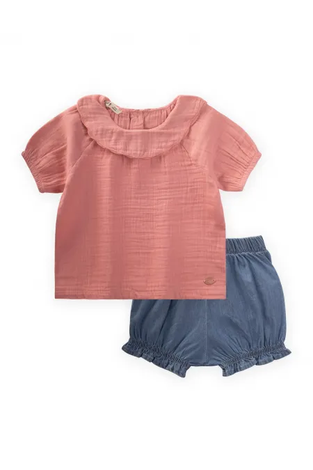 Baby Collar Denim Shorts Set for 0-4 Years Old Baby