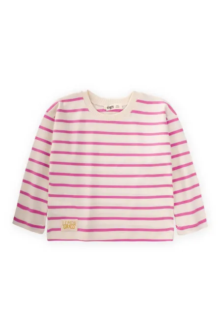 T-shirt rayé saisonnier, 1-10 ans, fuchsia